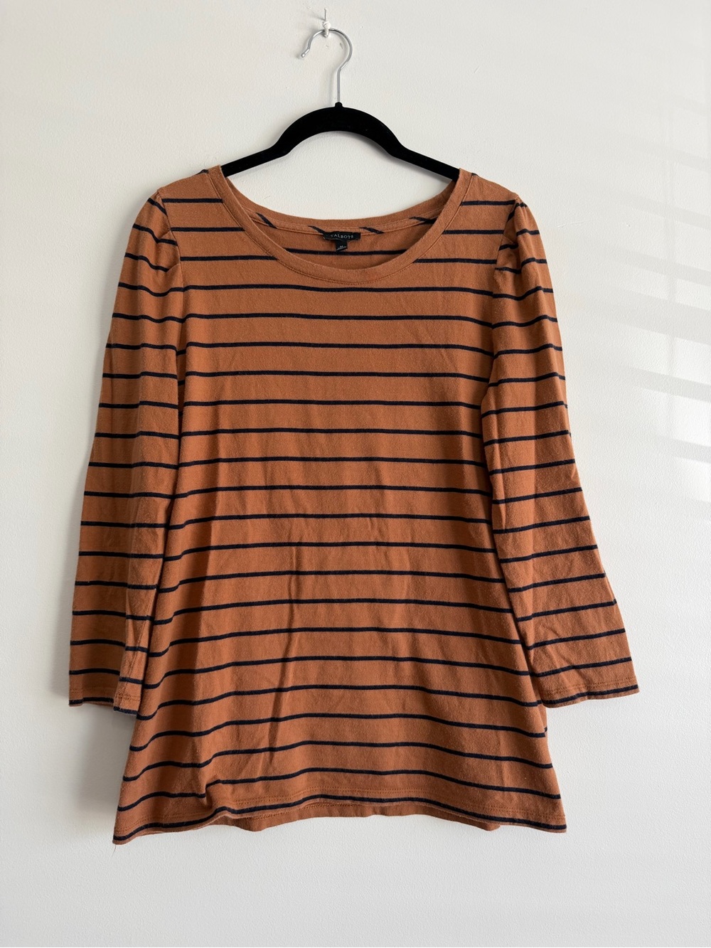 Talbots Rust Orange and Black Striped Long Sleeve Top
